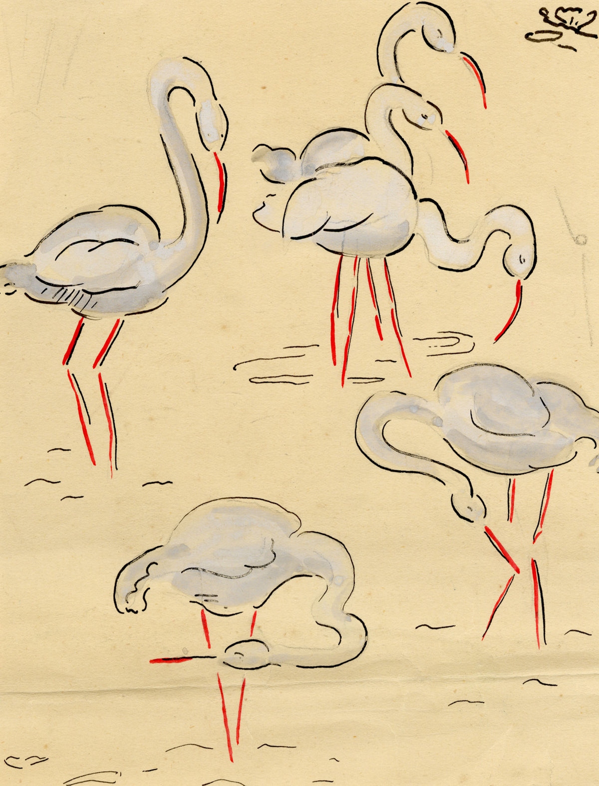 Jean Mary Ogilvie, Art Deco Stork Pattern Design – 1930s gouache painting