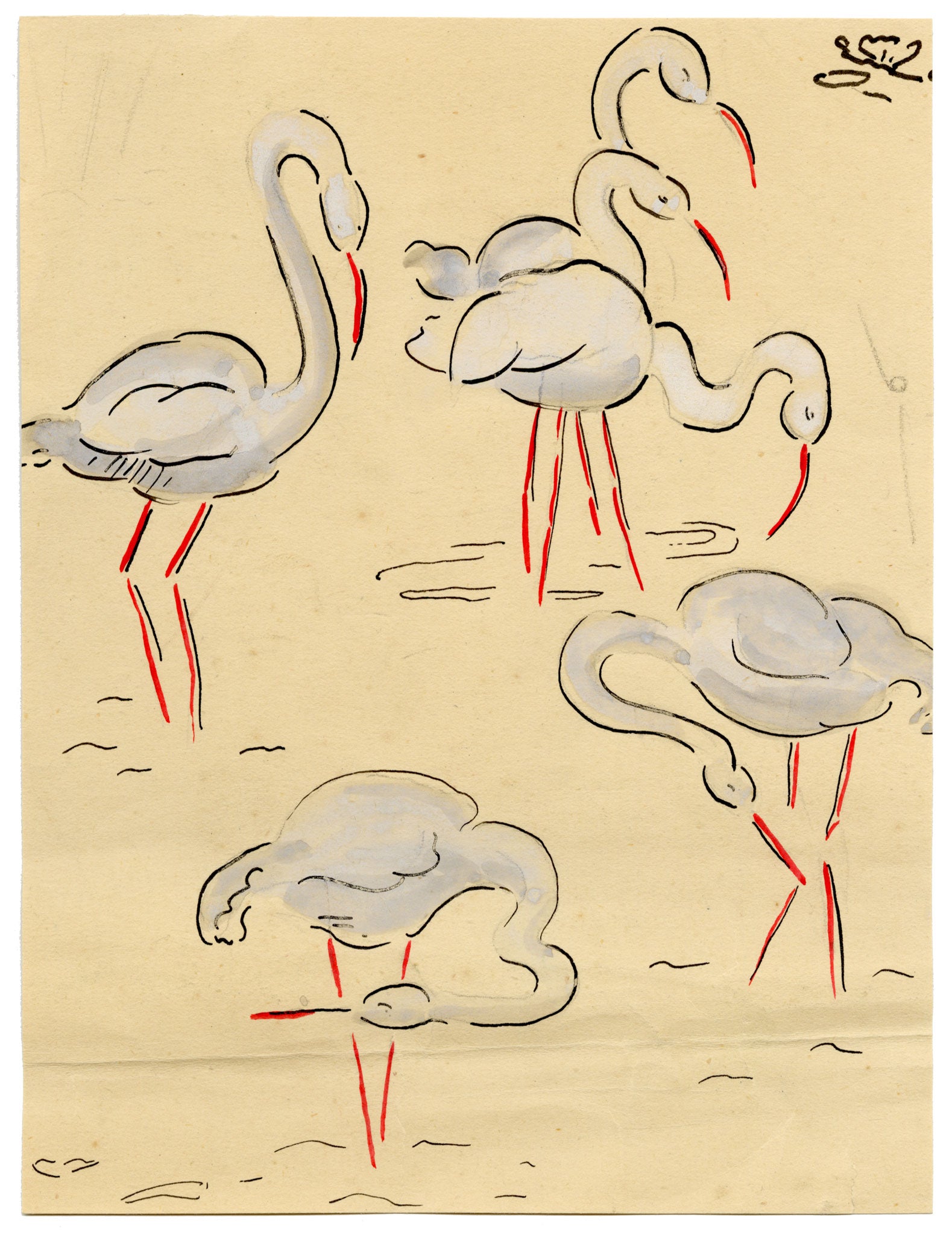 Jean Mary Ogilvie, Art Deco Stork Pattern Design – 1930s gouache painting