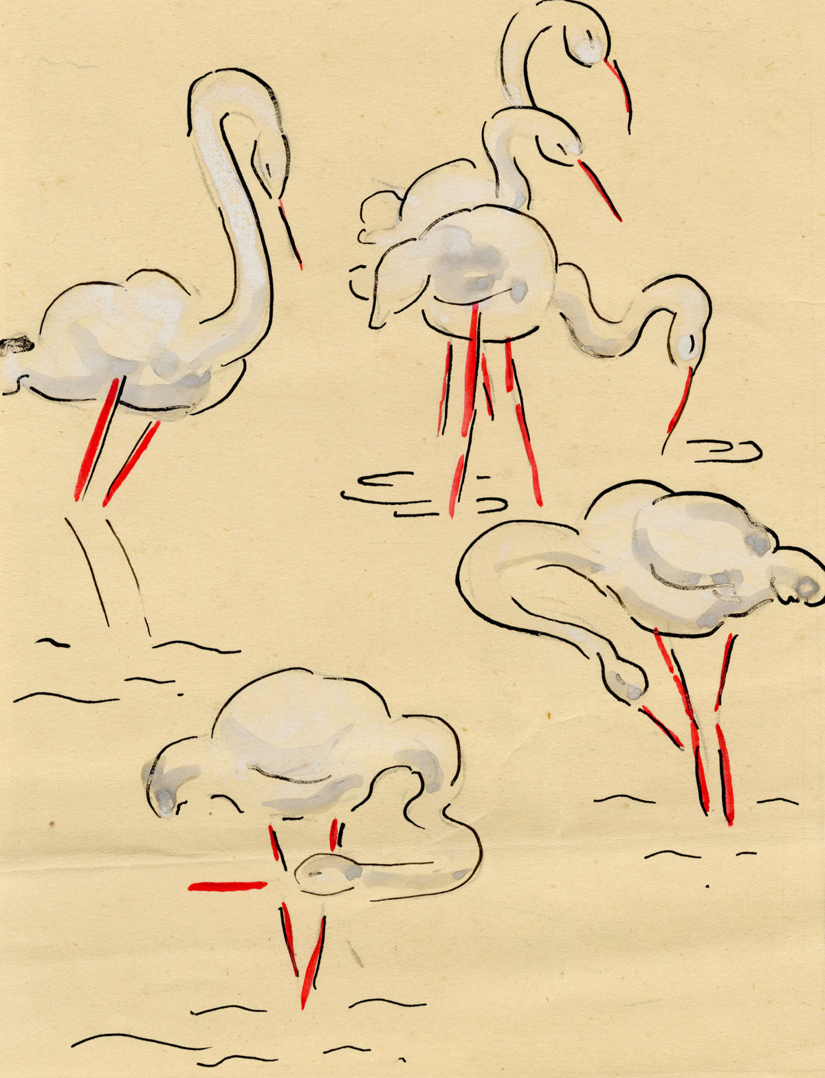 Jean Mary Ogilvie, Art Deco Stork Pattern Design – 1930s gouache painting