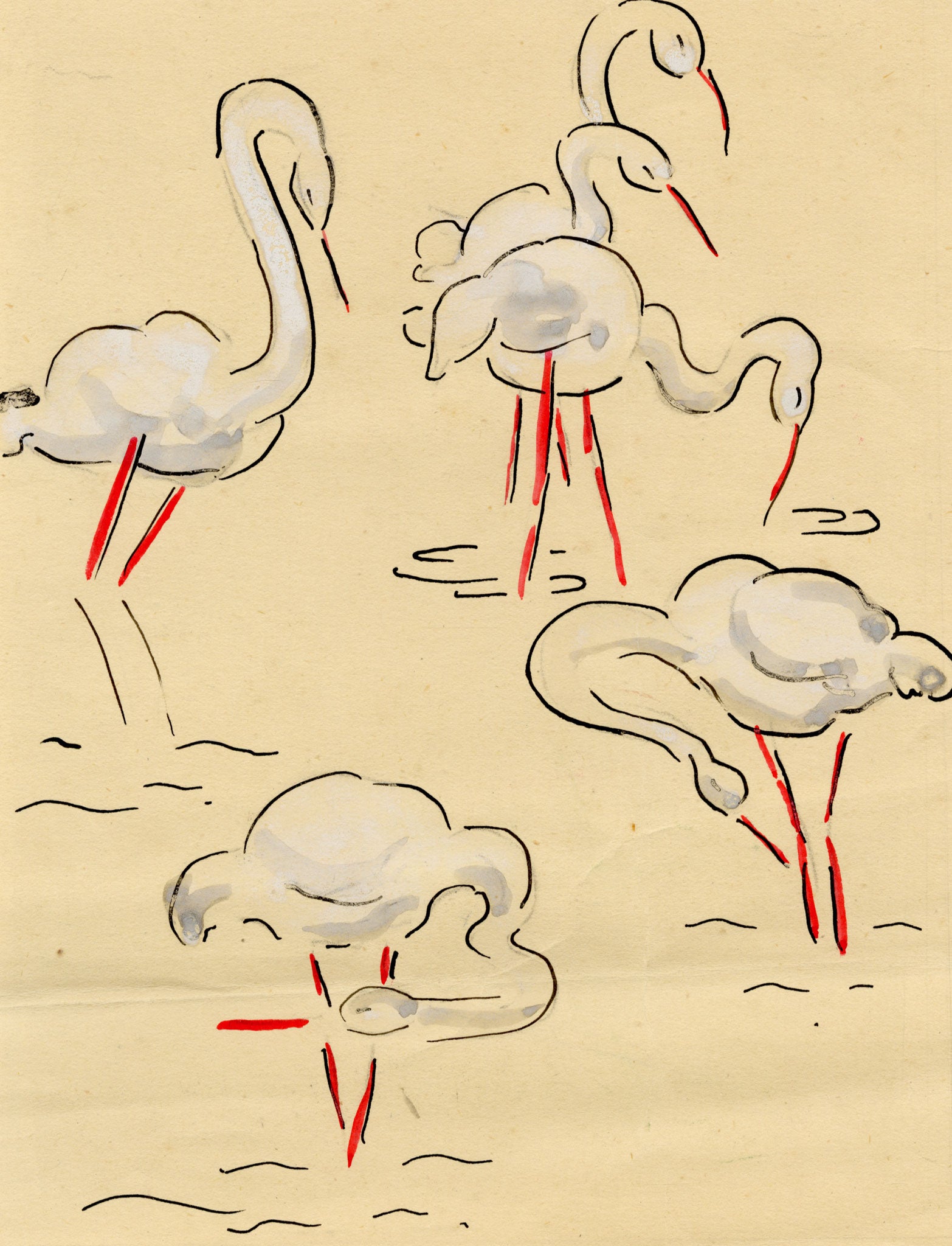 Jean Mary Ogilvie, Art Deco Stork Pattern Design – 1930s gouache painting