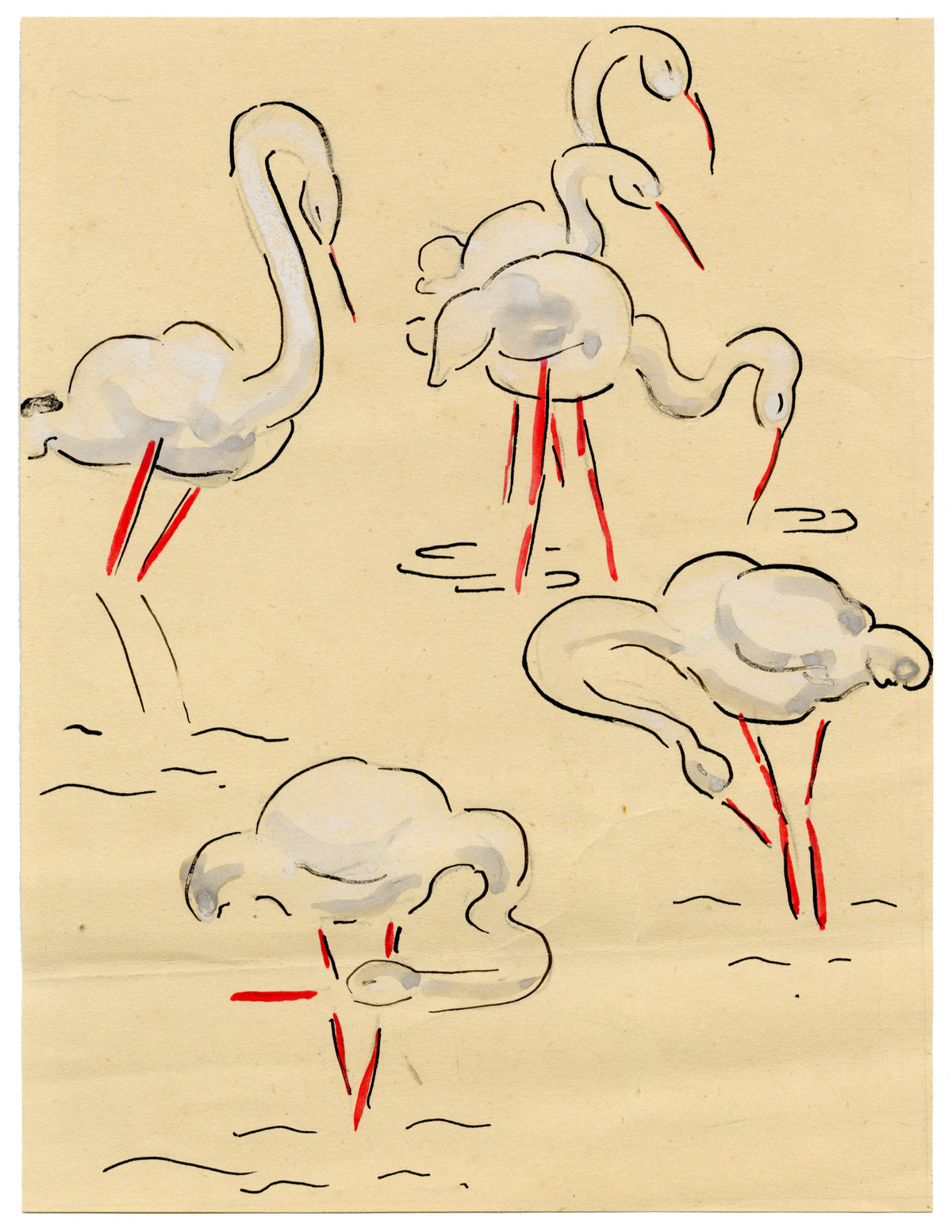 Jean Mary Ogilvie, Art Deco Stork Pattern Design – 1930s gouache painting