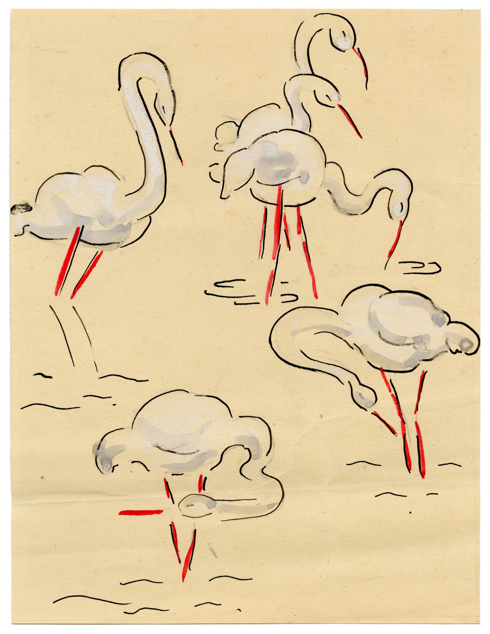 Jean Mary Ogilvie, Art Deco Stork Pattern Design – 1930s gouache painting