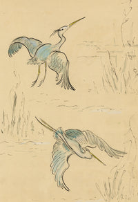 Jean Mary Ogilvie, Art Deco Stork in Flight Pattern Design – 1930s gouache painting