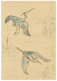 Jean Mary Ogilvie, Art Deco Stork in Flight Pattern Design – 1930s gouache painting