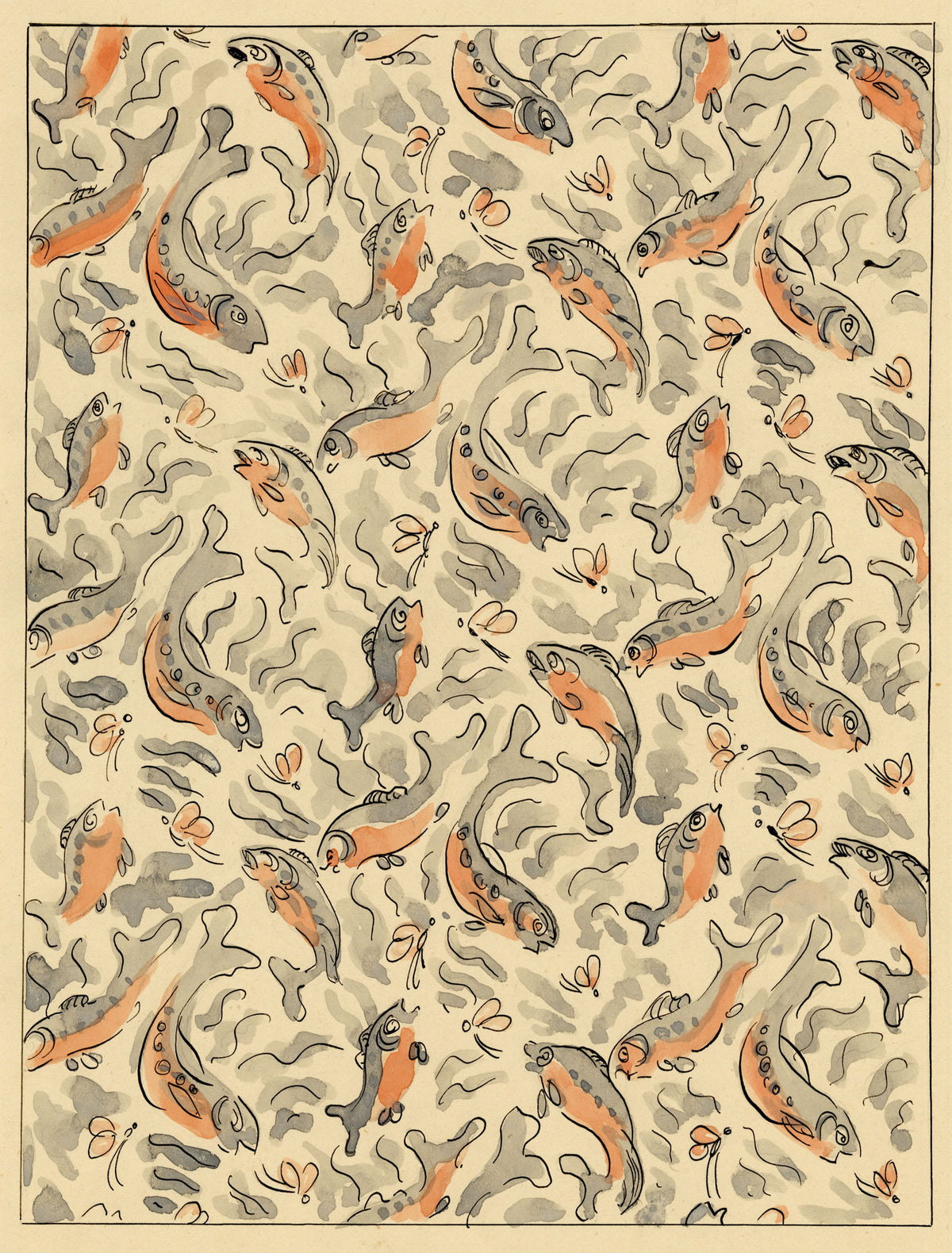 Jean Mary Ogilvie, Art Deco Carp Fish Pattern Design – 1930s gouache painting