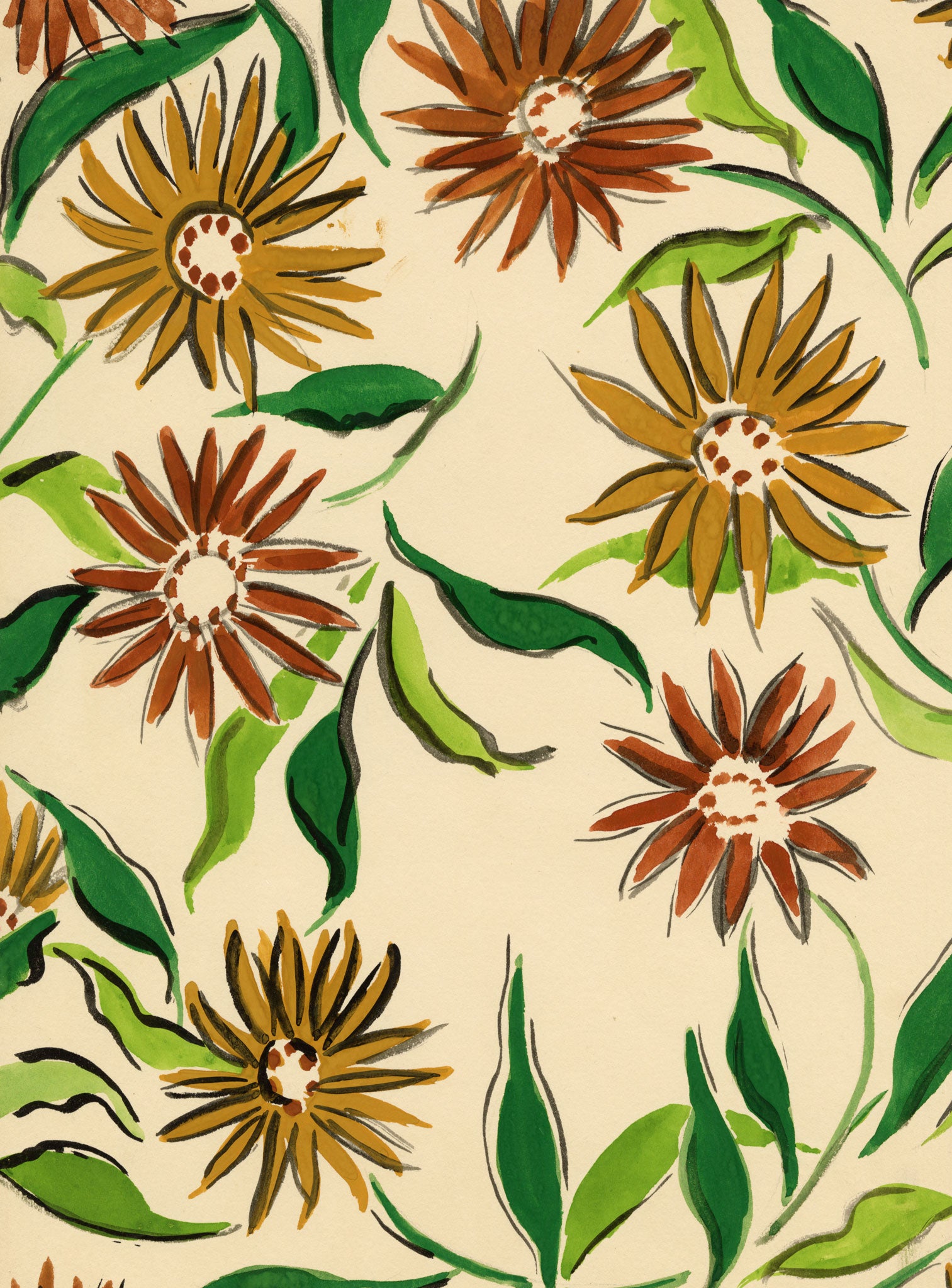 Jean Mary Ogilvie, Vintage Flower Bloom Pattern Design – 1930s gouache painting