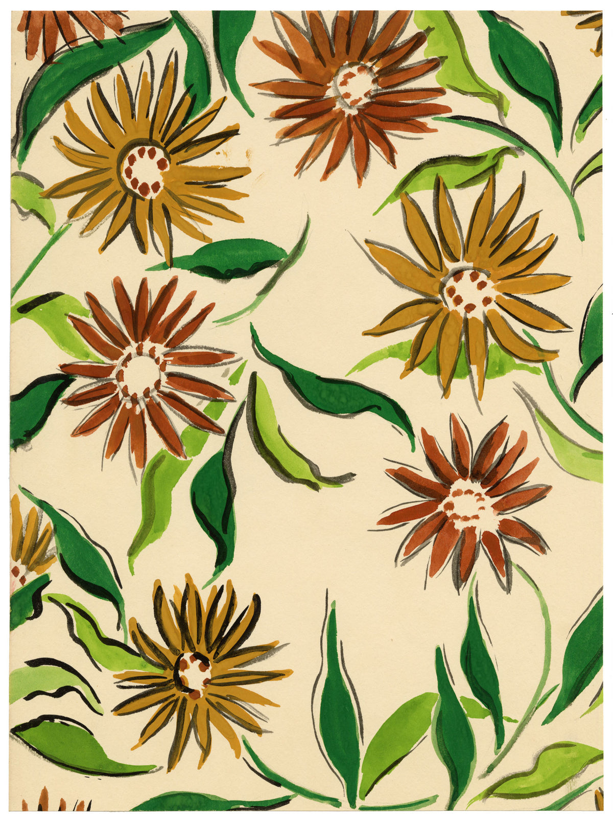 Jean Mary Ogilvie, Vintage Flower Bloom Pattern Design – 1930s gouache painting
