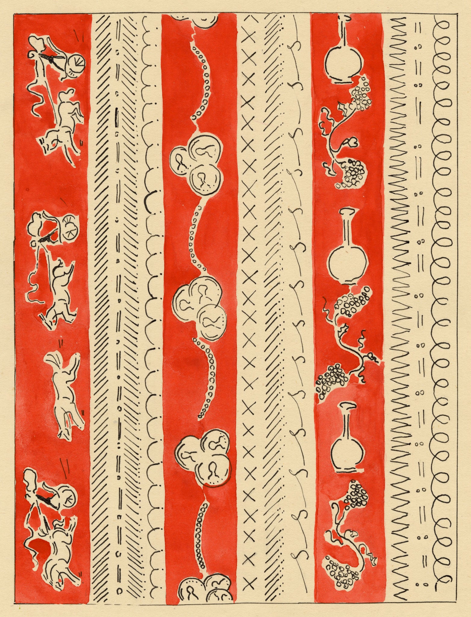 Jean Mary Ogilvie, Art Deco Neoclassical Pattern Design – 1930s gouache painting