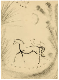 Jean Mary Ogilvie, Art Deco Moonlit Horse Design – 1930s charcoal drawing