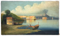 Neapolitan School, Bay of Naples with Vesuvius in Eruption – Late 19th-century oil painting