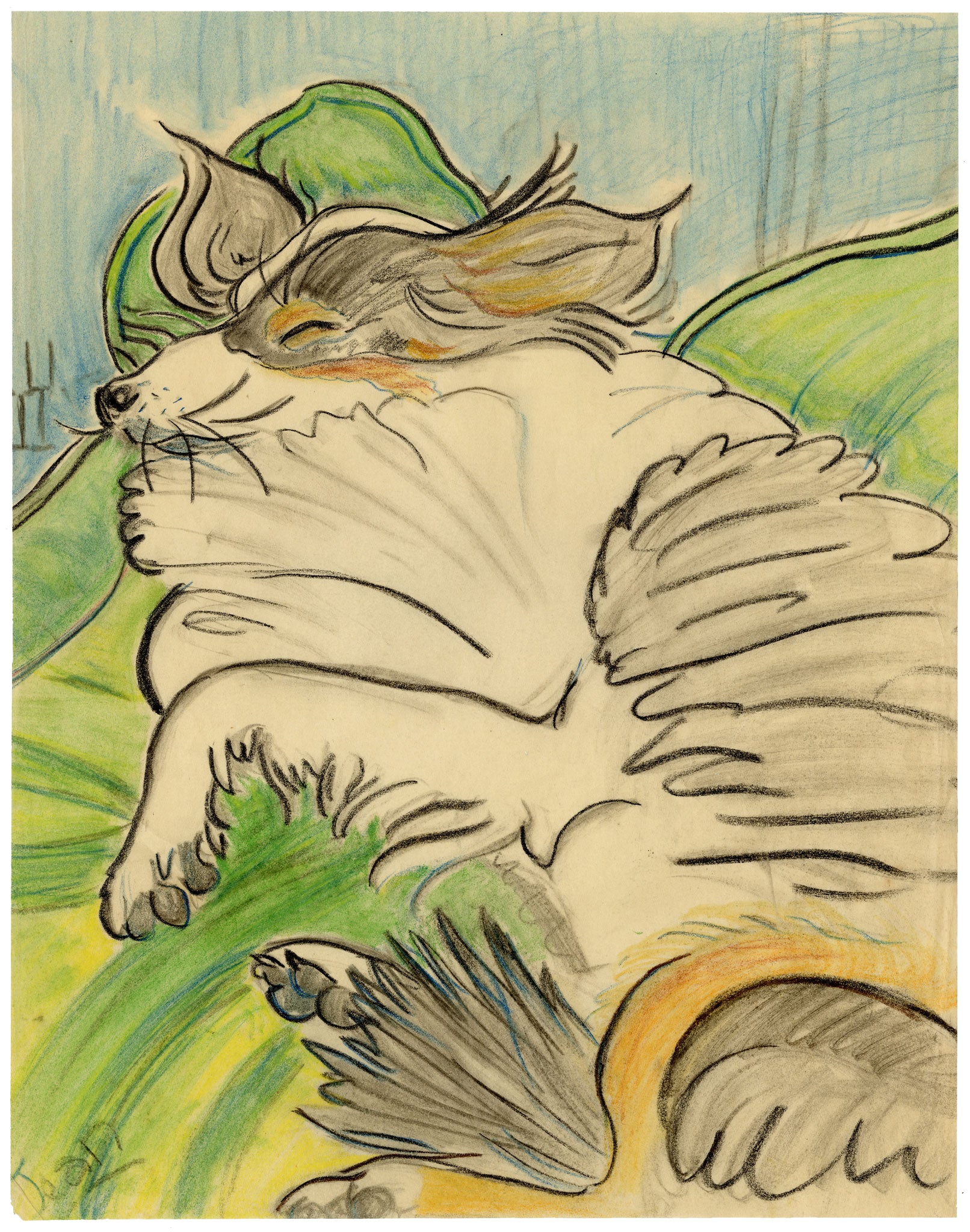 Jean Mary Ogilvie, Sleeping Collie Dog – 1930s pastel drawing