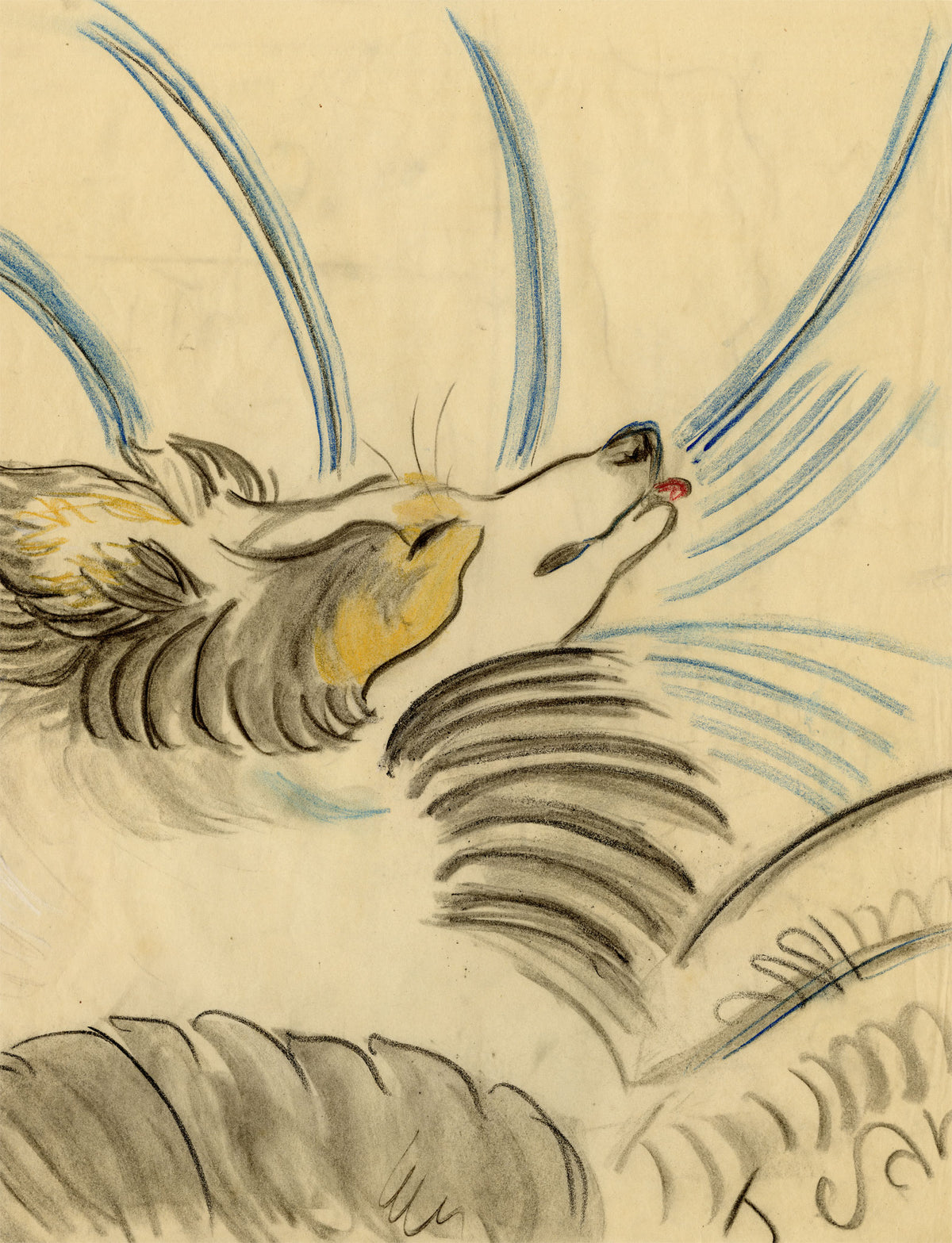 Jean Mary Ogilvie, Sleeping Collie Dog – 1930s pastel drawing