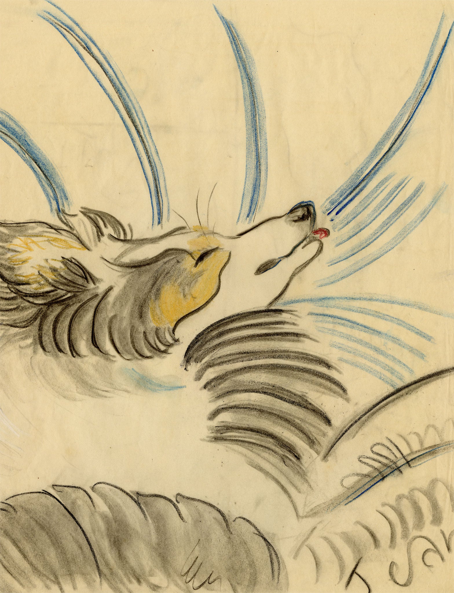 Jean Mary Ogilvie, Sleeping Collie Dog – 1930s pastel drawing