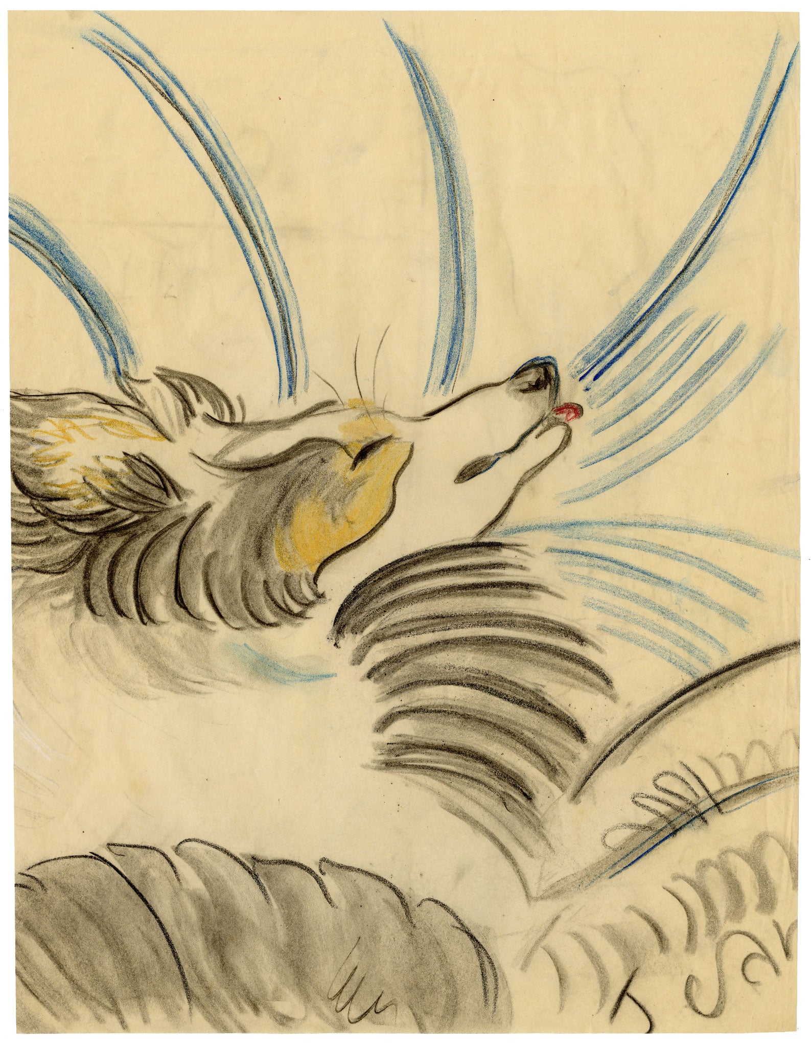 Jean Mary Ogilvie, Sleeping Collie Dog – 1930s pastel drawing
