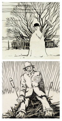William Neave Parker, Guy Fawkes & Snowman Pair – c.1950 pen & ink drawing