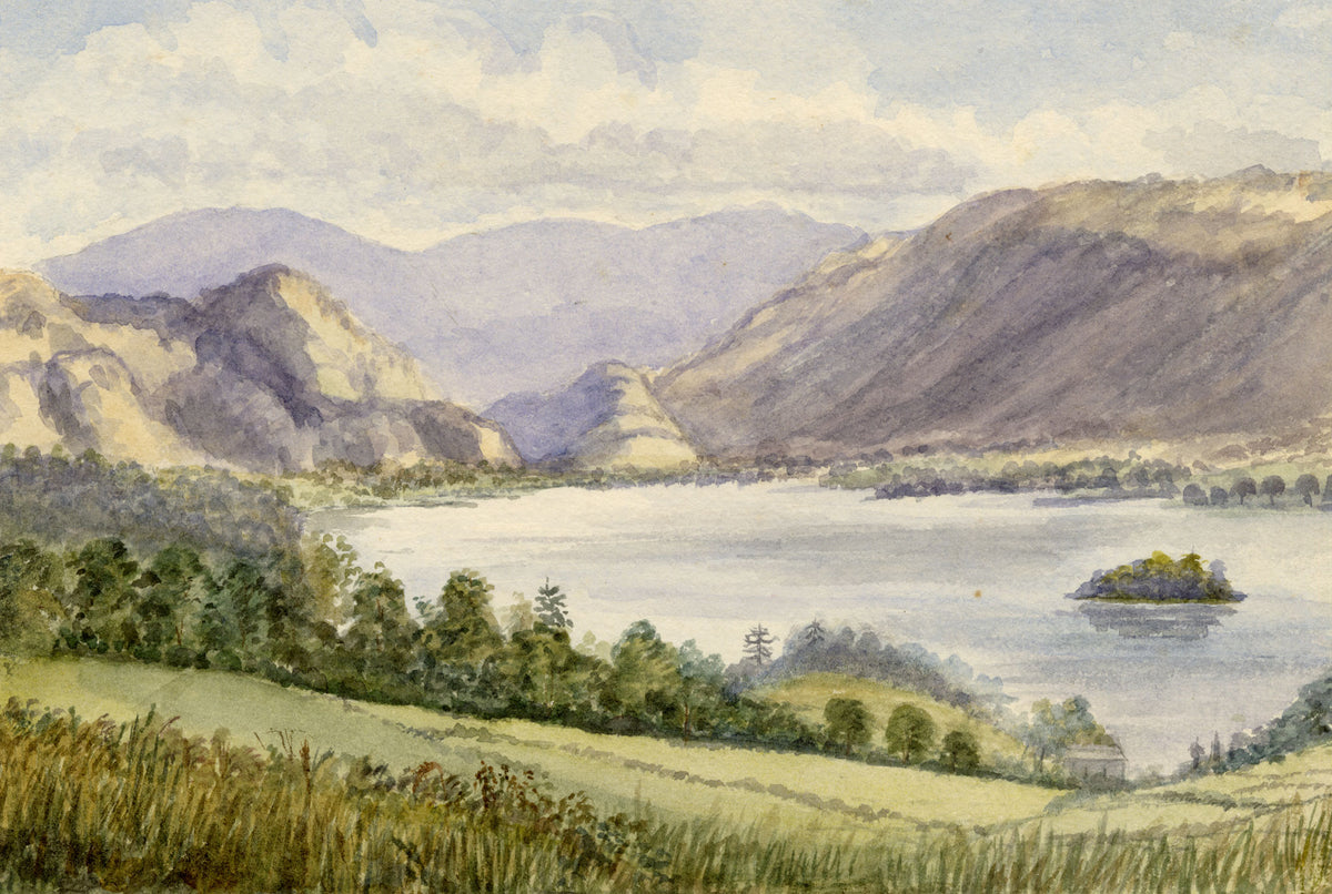 Keswick Sketching Club, Lake District View – 1870s watercolour painting