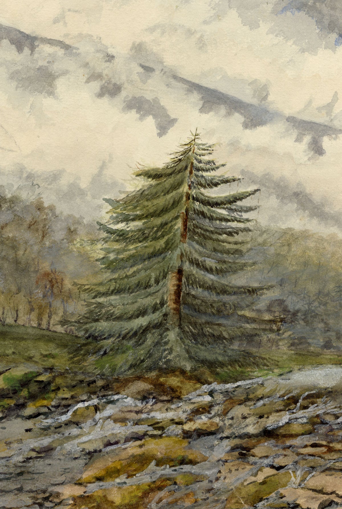Keswick Sketching Club, Lake District 'Rain on the Cumbrian Fells' – 1870s watercolour painting