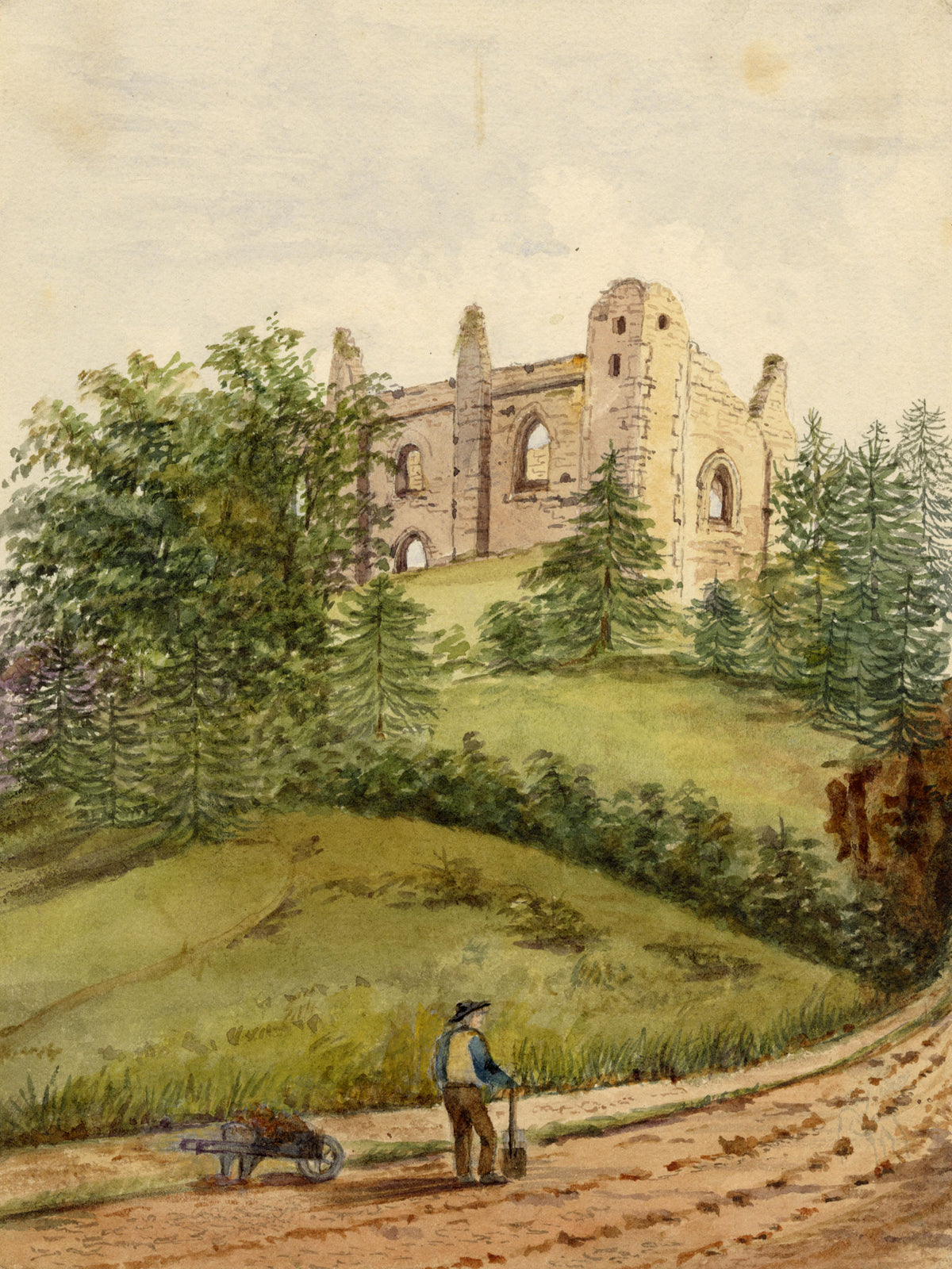 Keswick Sketching Club, St Catherine's Chapel, Guildford, Surrey – 1874 watercolour painting