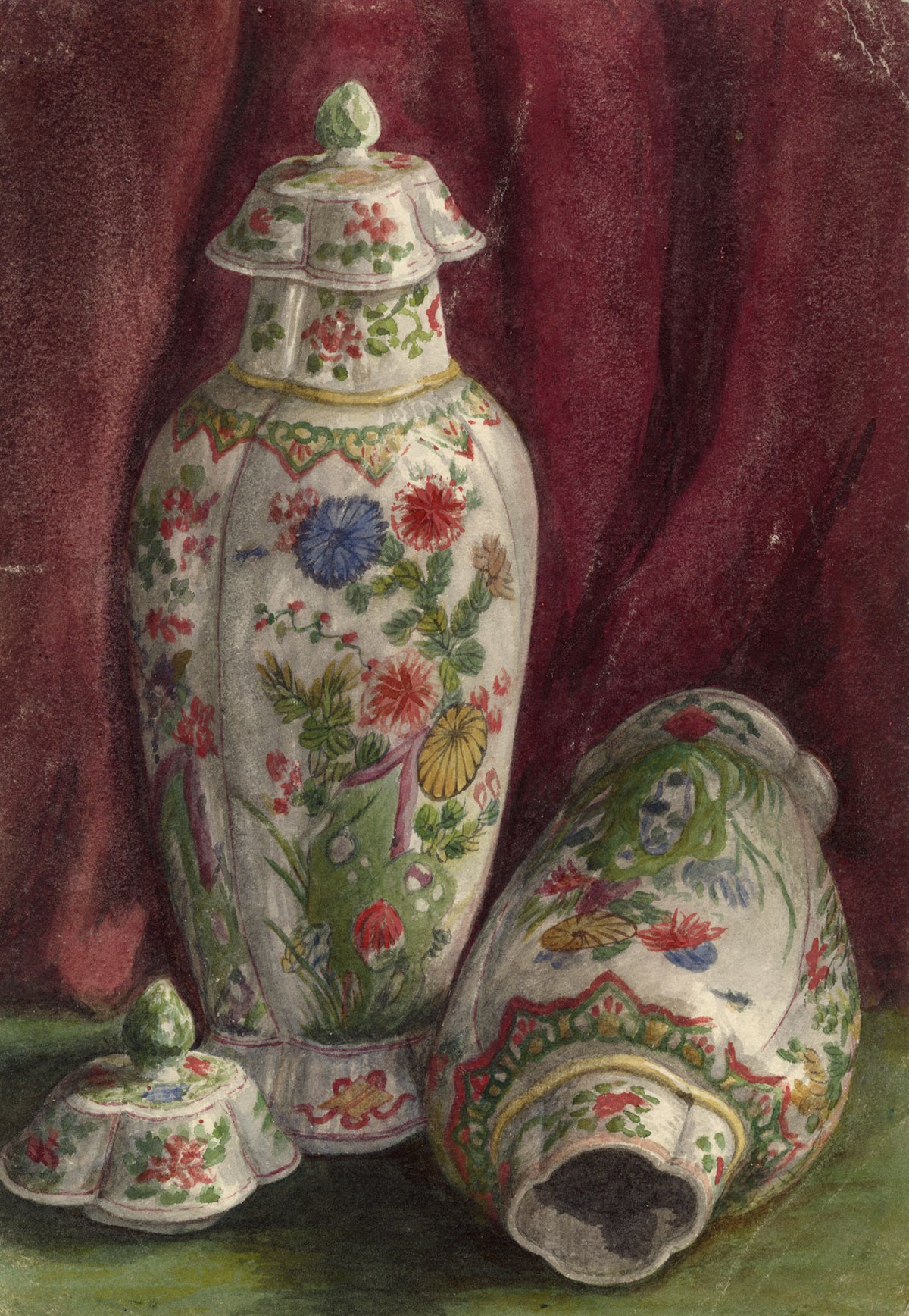 Keswick Sketching Club, Chinoiserie Jars Still Life – 1879 watercolour painting