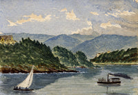 Cmdr Alfred M. Causton RN, River View with Steamboat, Possibly Rhine – 1872 watercolour painting
