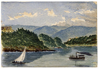 Cmdr Alfred M. Causton RN, River View with Steamboat, Possibly Rhine – 1872 watercolour painting