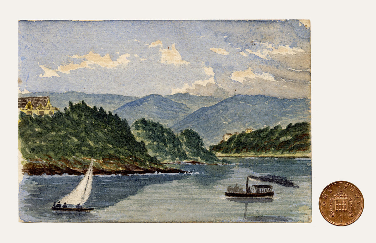 Cmdr Alfred M. Causton RN, River View with Steamboat, Possibly Rhine – 1872 watercolour painting