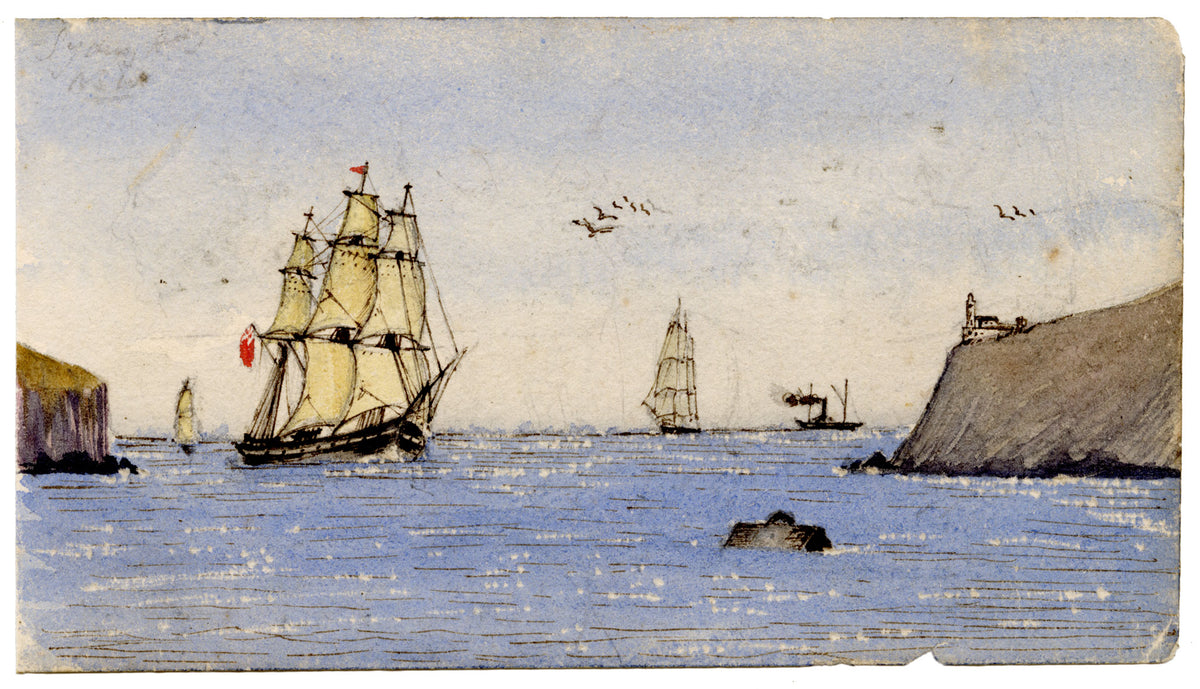 Cmdr Alfred M. Causton RN, Sydney Harbour, New South Wales, Australia – 1868 watercolour painting