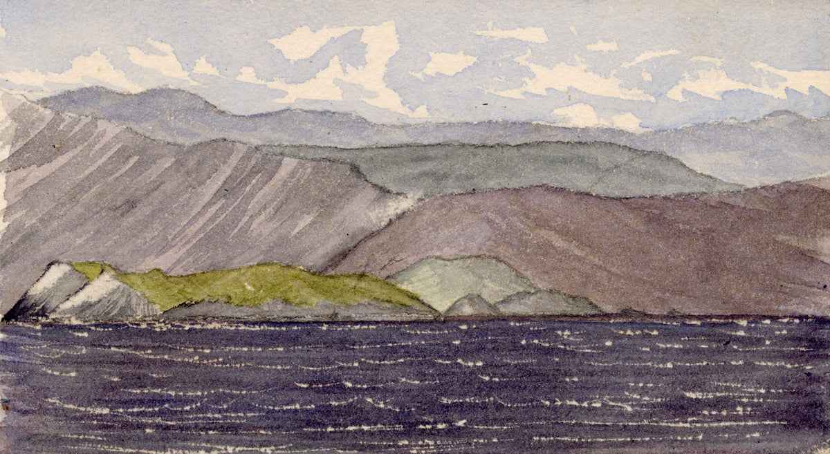 Cmdr Alfred M. Causton RN, Coast from Wellington, New Zealand – 1869 watercolour painting