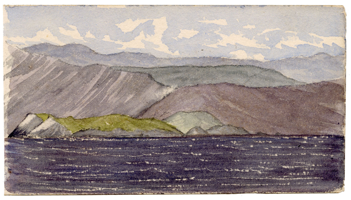 Cmdr Alfred M. Causton RN, Coast from Wellington, New Zealand – 1869 watercolour painting