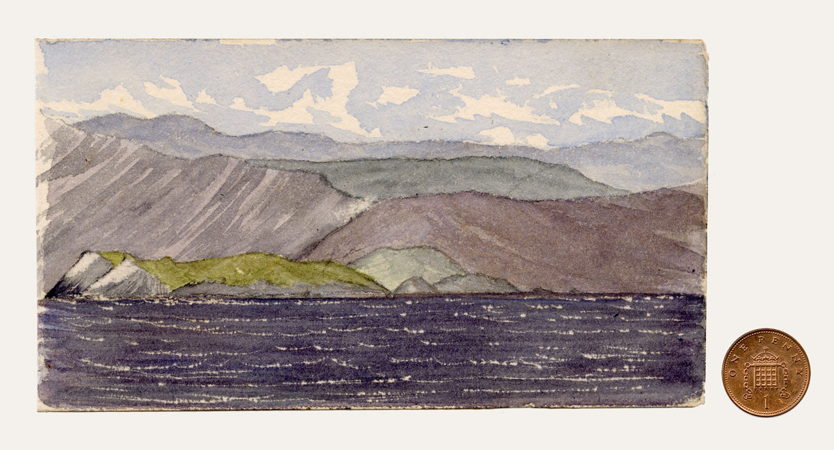 Cmdr Alfred M. Causton RN, Coast from Wellington, New Zealand – 1869 watercolour painting