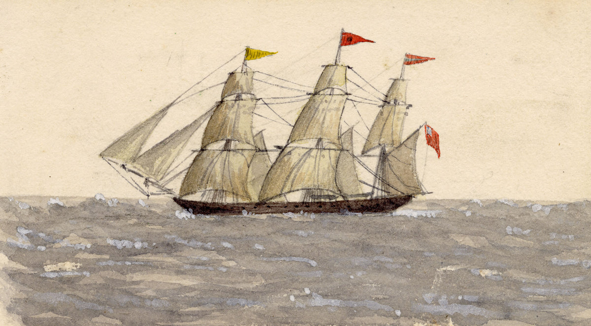 Cmdr Alfred M. Causton RN, Quarantine Ship off Port Adelaide, South Australia – 1869 watercolour painting