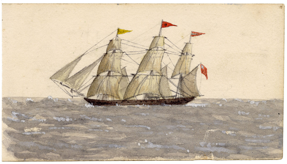 Cmdr Alfred M. Causton RN, Quarantine Ship off Port Adelaide, South Australia – 1869 watercolour painting