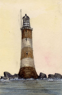 Cmdr Alfred M. Causton RN, Eddystone Lighthouse, Cornwall – 1869 watercolour painting