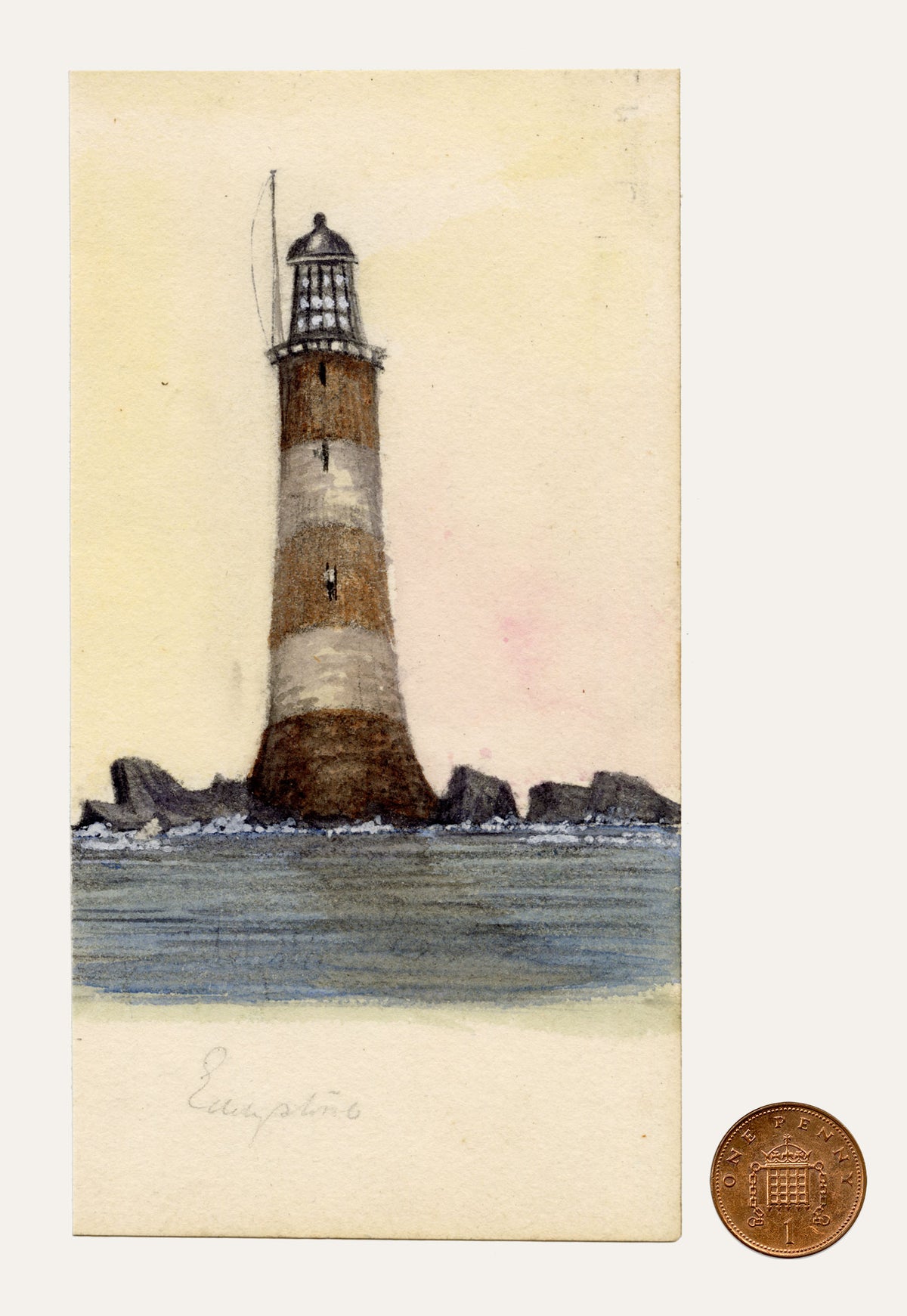 Cmdr Alfred M. Causton RN, Eddystone Lighthouse, Cornwall – 1869 watercolour painting