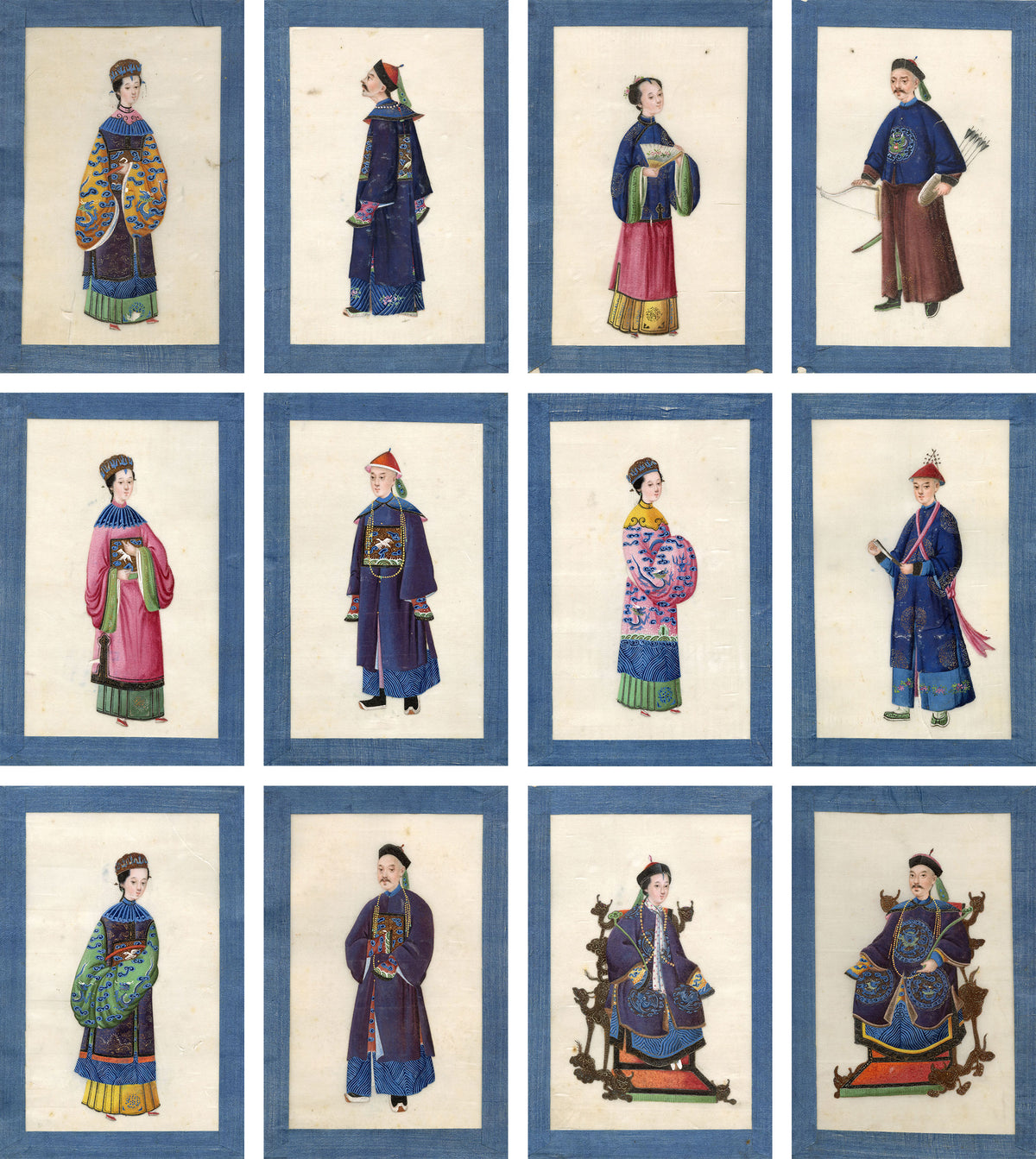 Chinese Qing Dynasty Album of Court Figure Paintings on Pith, Canton, 19th-century