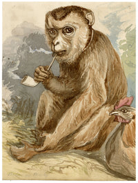 C.H., Andaman Monkey Smoking a Pipe – c.1860s watercolour painting