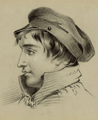 Alice J. Morton, Portrait of a Young Man with Cap – Mid-19th-century charcoal drawing