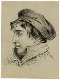 Alice J. Morton, Portrait of a Young Man with Cap – Mid-19th-century charcoal drawing