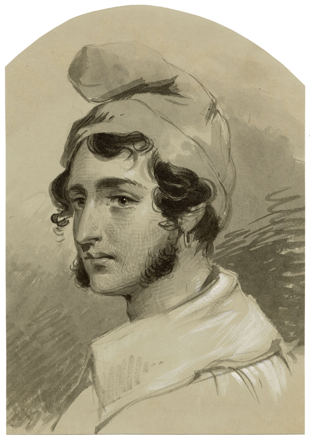 Alice J. Morton, Portrait of a Young Man with Phrygian Cap – Mid-19th-century watercolour painting