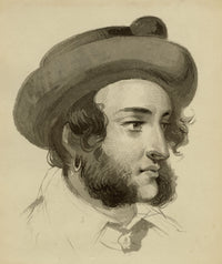 Alice J. Morton, Portrait of a Young Man with Hat – Mid-19th-century watercolour painting