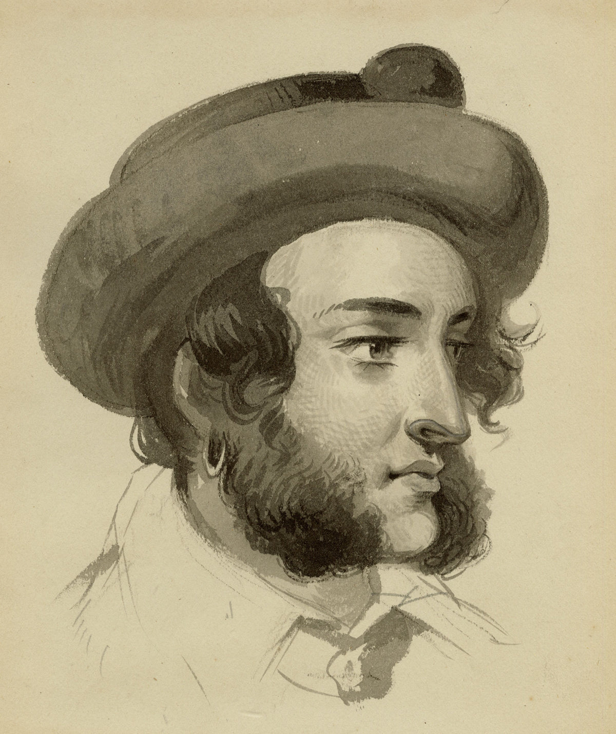 Alice J. Morton, Portrait of a Young Man with Hat – Mid-19th-century watercolour painting