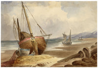 Anon., Fishing Boats on the Beach – Mid-19th-century watercolour painting