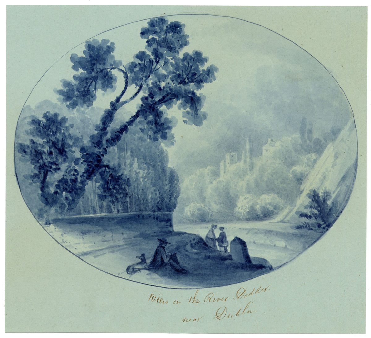 Anon., View on the River Dodder near Dublin, Ireland – Mid-19th-century watercolour painting