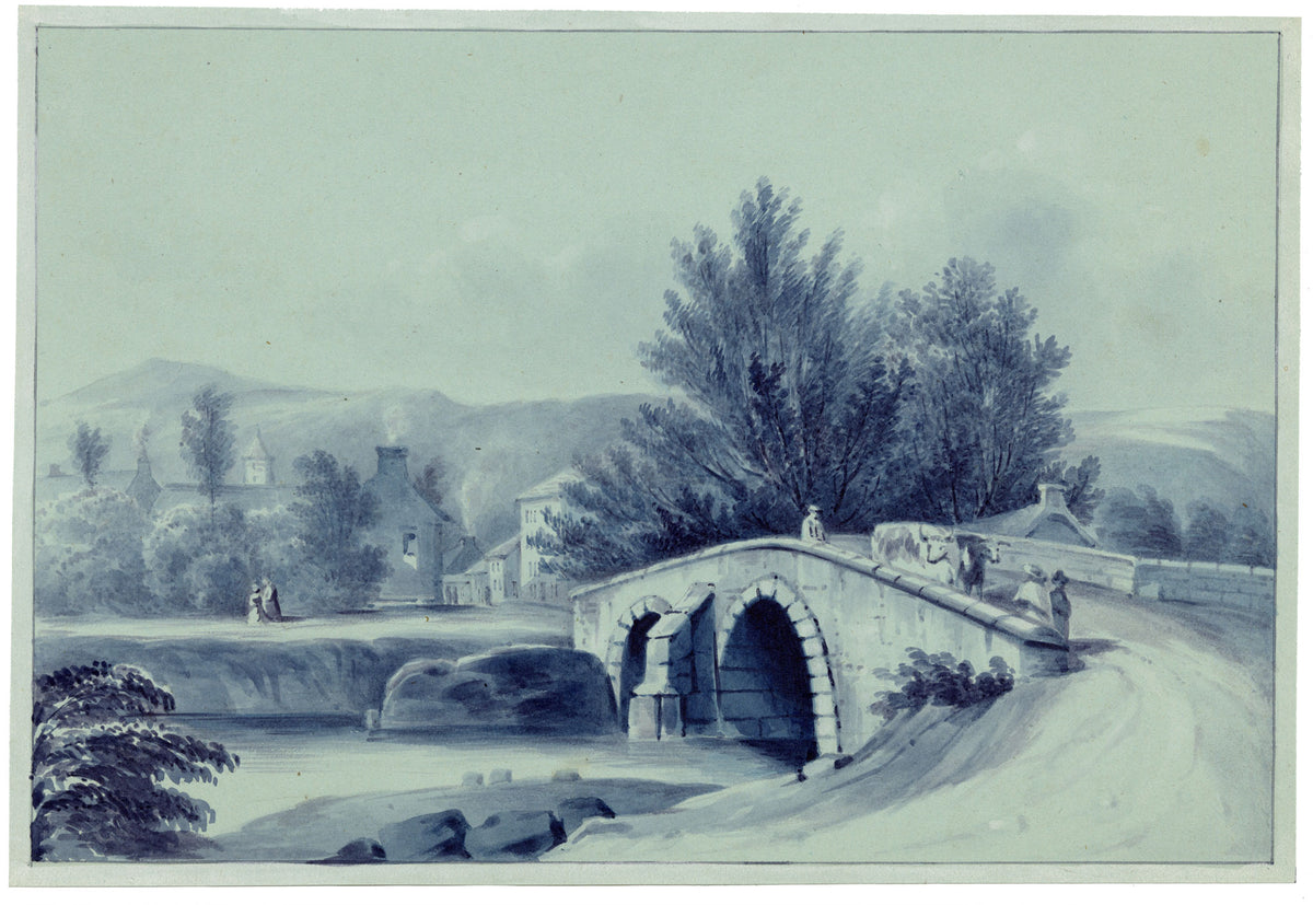Anon., Keswick from Greta Bridge, View in Cumberland – Mid-19th-century watercolour painting