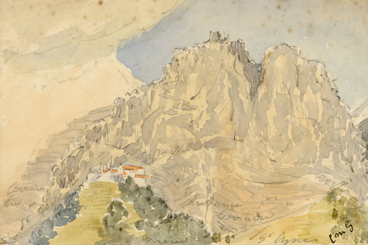 Constance Maria Stopford née Hammersley, Sainte-Agnès, French Alps – 1880s watercolour painting