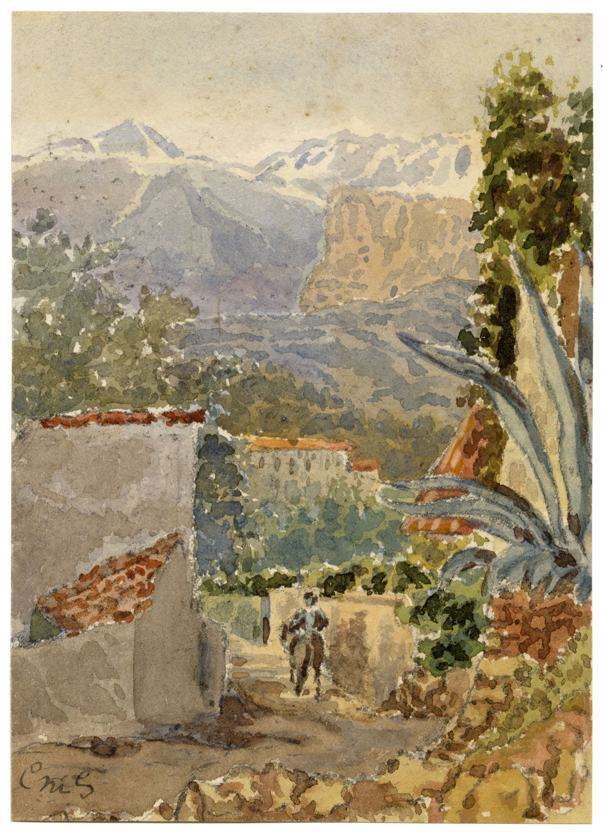 Constance Maria Stopford née Hammersley, From Mont Boron, French Riviera – 1895 watercolour painting