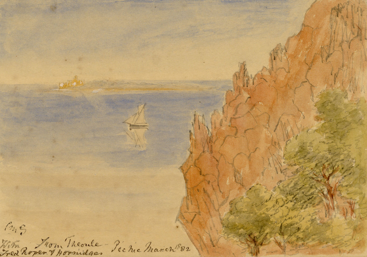 Constance Maria Stopford née Hammersley, Sea View from Théoule-sur-Mer, French Riviera – 1882 watercolour painting