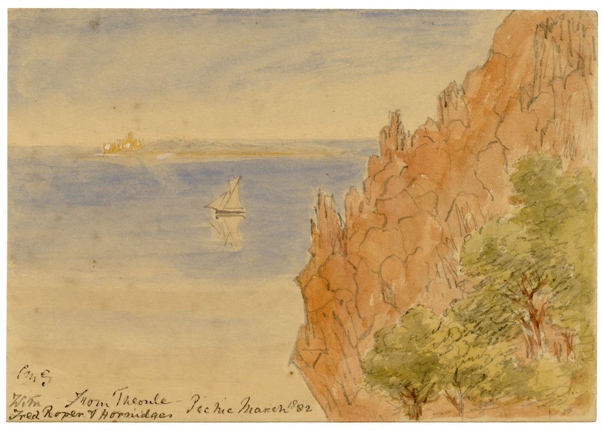 Constance Maria Stopford née Hammersley, Sea View from Théoule-sur-Mer, French Riviera – 1882 watercolour painting