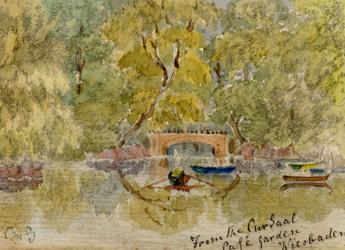 Constance Maria Stopford née Hammersley, Kurhaus Park from Kursaal Cafe Garden, Wiesbaden, Germany – c.1883 watercolour painting