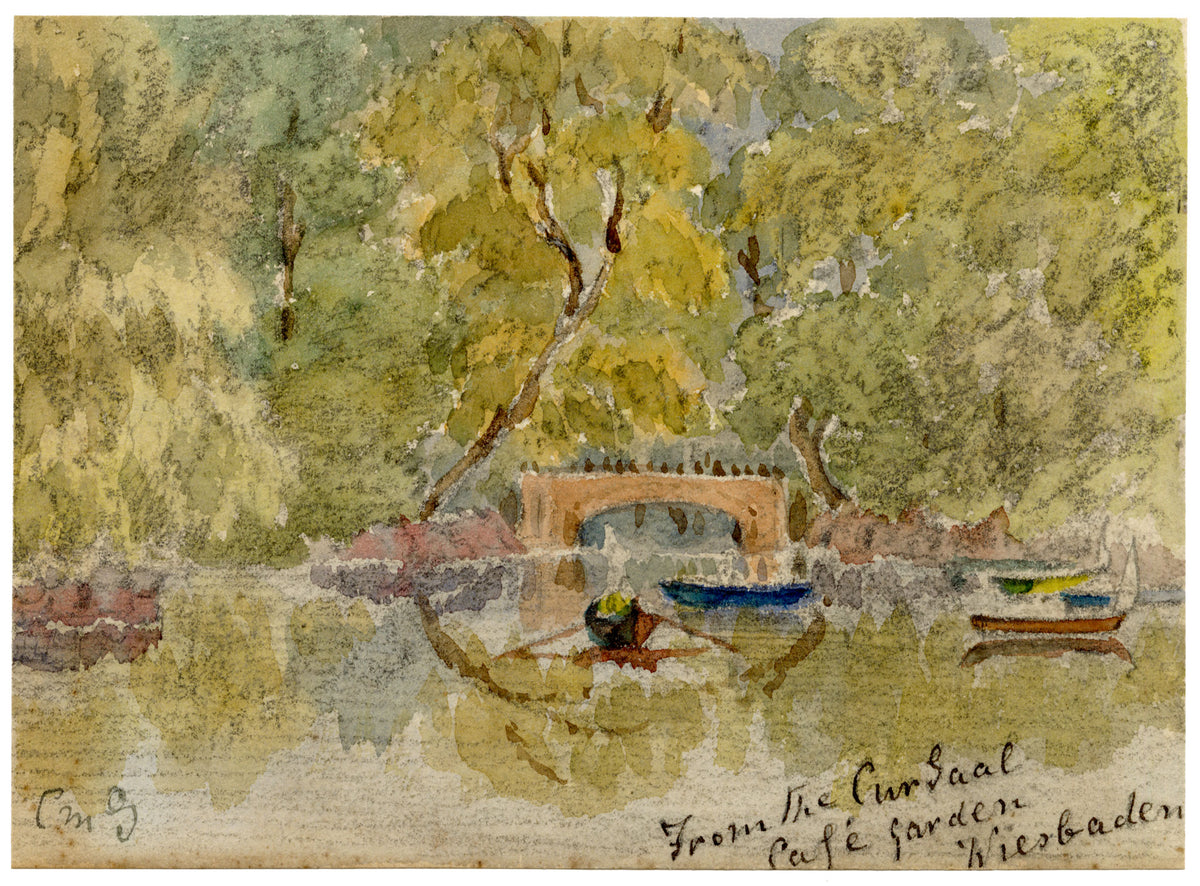 Constance Maria Stopford née Hammersley, Kurhaus Park from Kursaal Cafe Garden, Wiesbaden, Germany – c.1883 watercolour painting